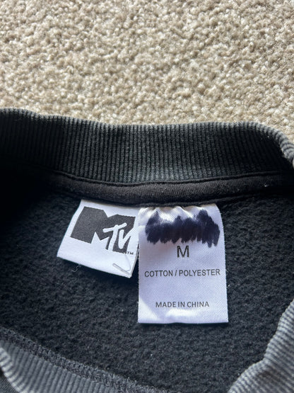 men's MTV Logo Lightning Metal Graphic Fleece Sweatshirt Black Medium