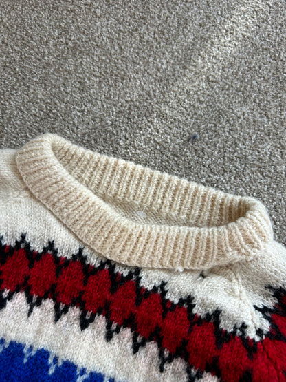 Vintage Hand Knitted Wool Sweater Jumper Cream Small