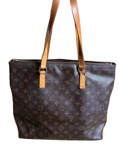 Vintage Louis Vuitton Cabas Mezzo tote bag made of Monogram canvas with natural cowhide leather trim