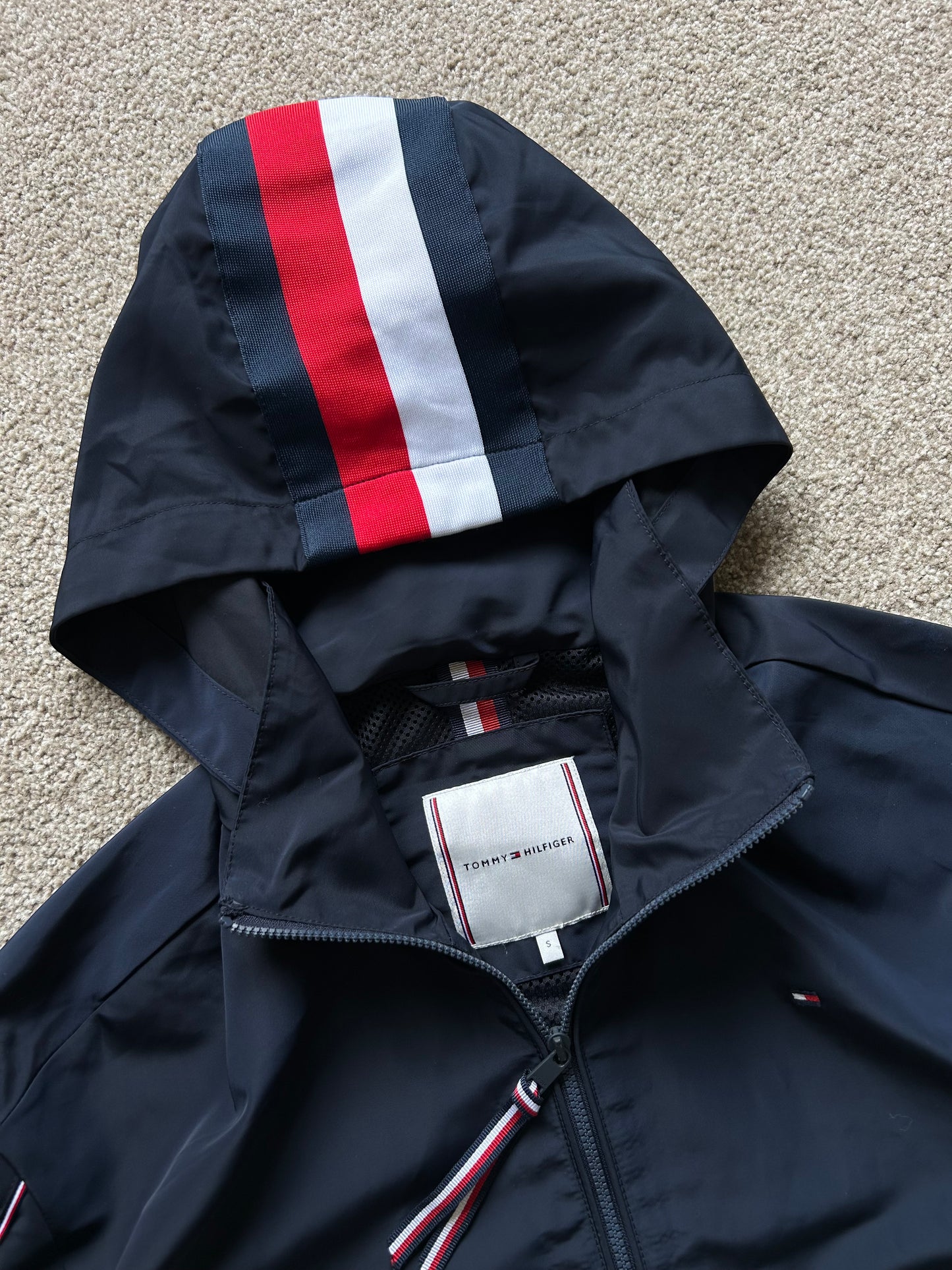 Tommy Hilfiger Windbreaker Hoodie Jacket Small Navy Blue
