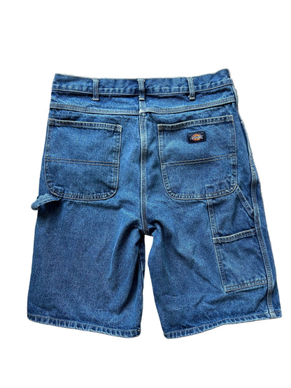Dickies 11" Relaxed Fit Denim Carpenter Shorts in a stone-washed indigo color size 32