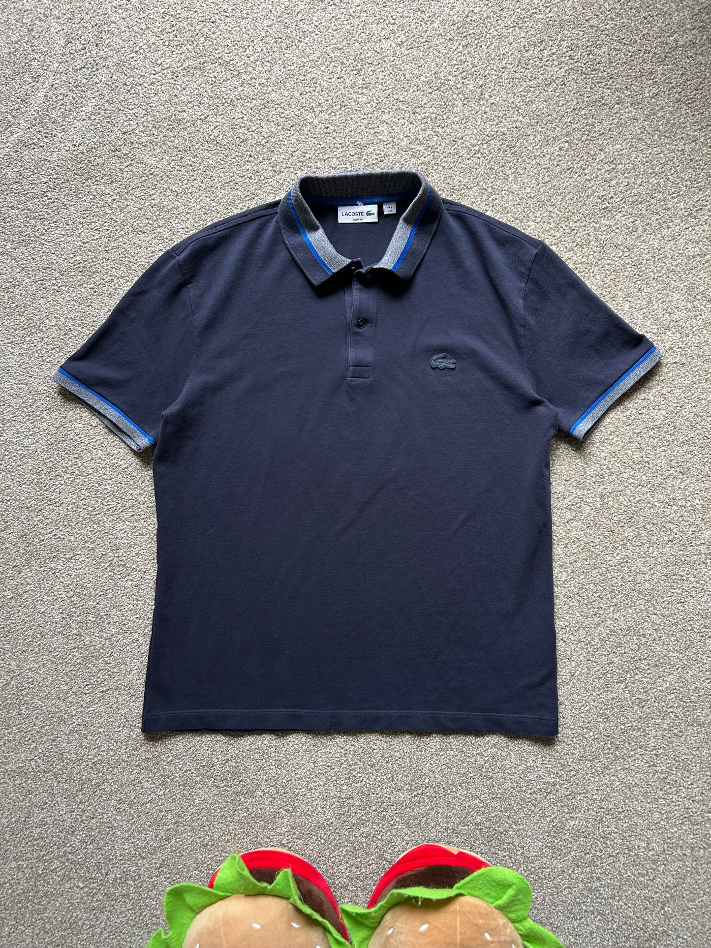 Men's Lacoste Polo Large Navy Blue Leather Patch