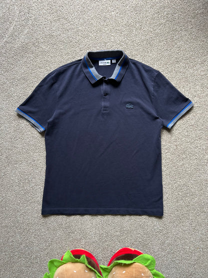Men's Lacoste Polo Large Navy Blue Leather Patch