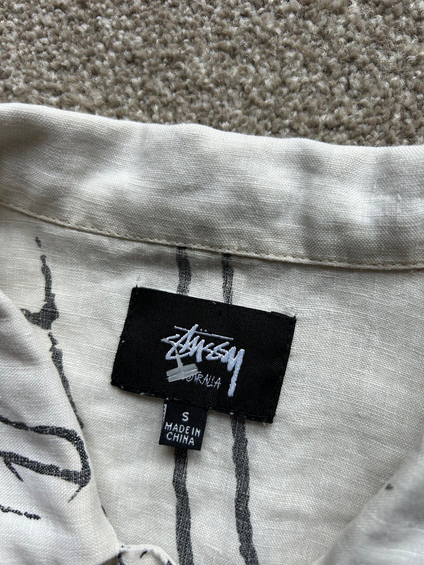 Stussy Linen All Over Print Polo Cream Large