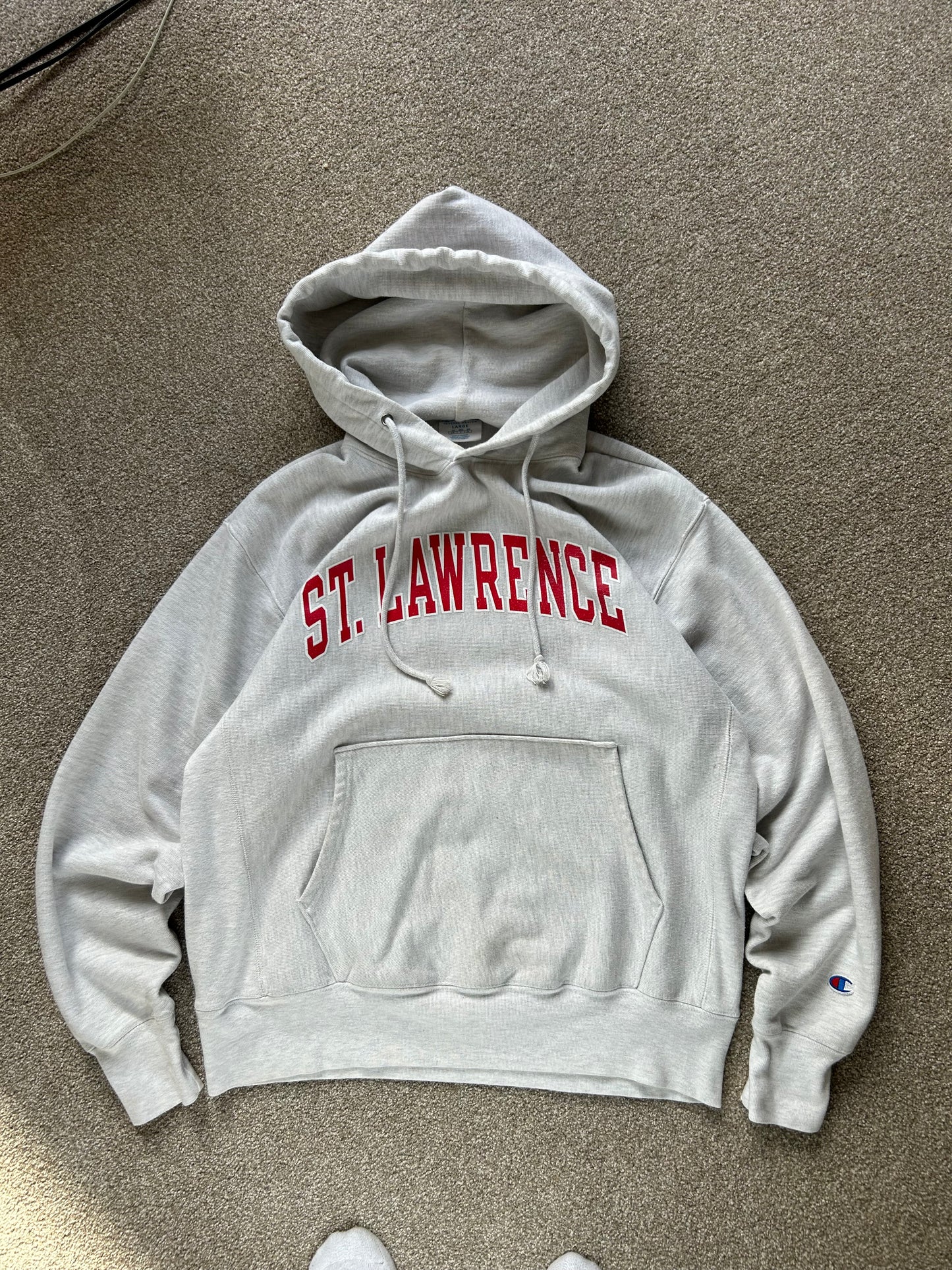 St. Lawrence Reverse Weave Cotton Exchange Hoodie Champion Large Grey