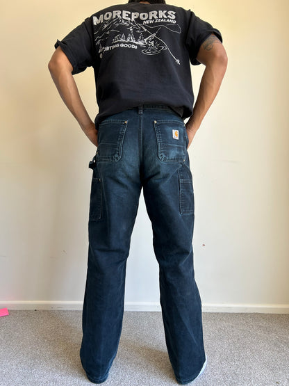 Carhartt Black Double Knee size 30 waist 40 inches Length Vintage Made in USA