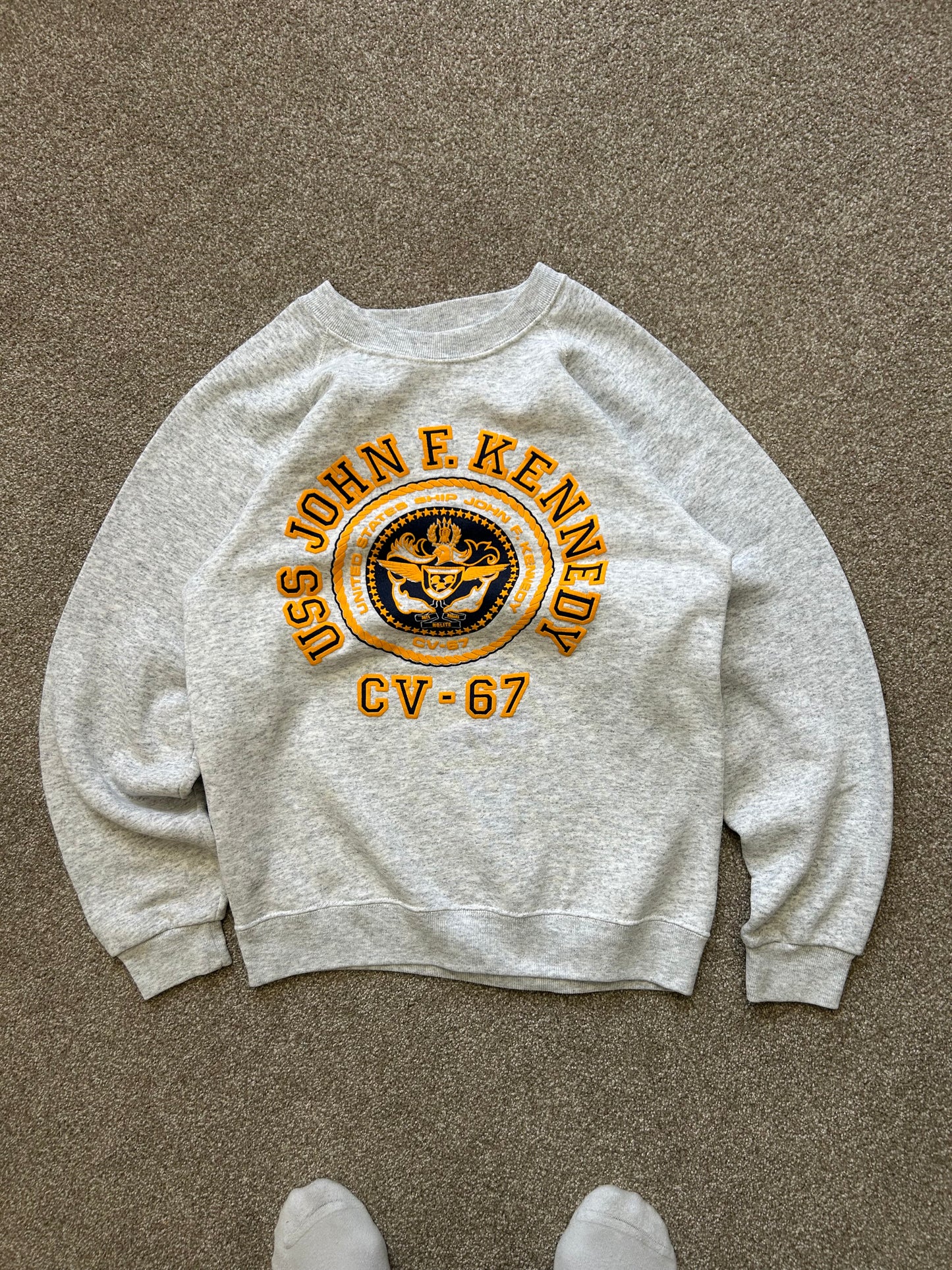 Vintage Uss John F Kennedy Sweatshirt Size Medium Grey