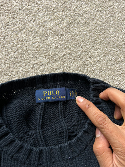 Ralph Lauren RL Cross-knit Jumper Small Women's Navy Blue