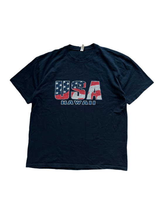 USA Flag Hawaii Tee Large Navy Blue