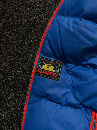 A Bathing Ape AAPE BAPE Down Hooded Vest Reversible Large Pertex Blue Camo