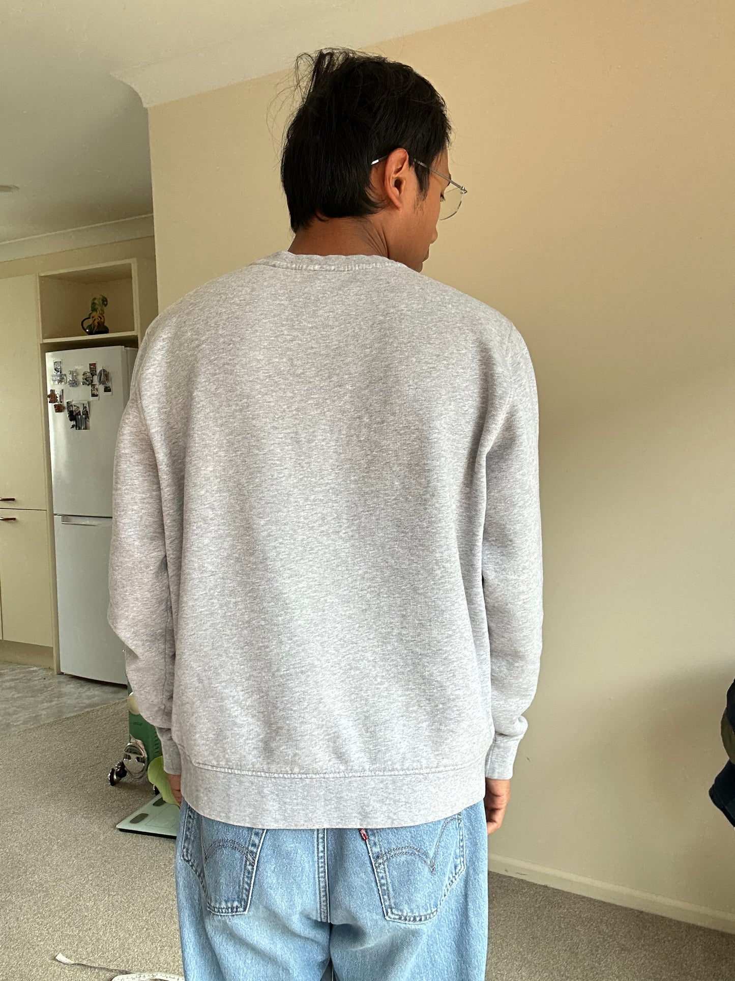 Lacoste grey crew neck sweatshirt, a classic staple from the brand known for its sporty yet stylish aesthetic. Large