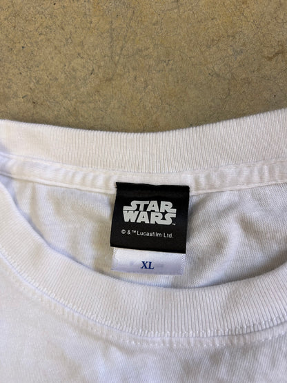 white Star Wars themed t-shirt featuring a Japanese-style ink brush graphic of the character Darth Maul XL
