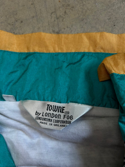 vintage London Fog teal green windbreaker jacket featuring a floral pattern and houndstooth Medium Green
