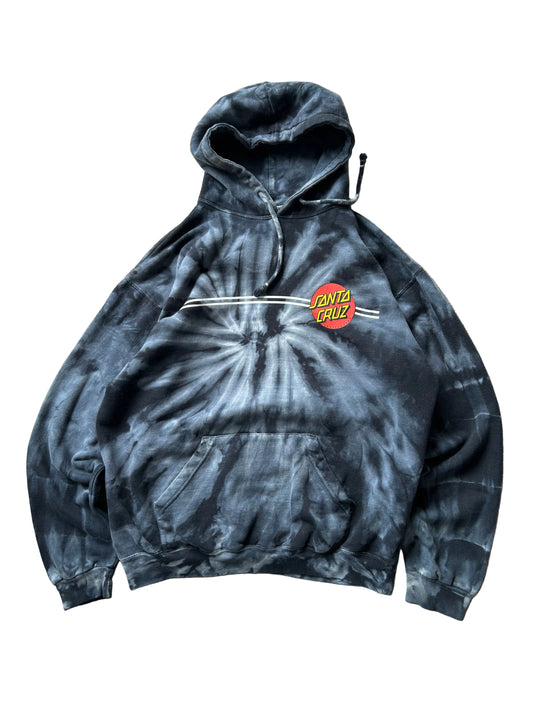 Santa Cruz Skateboards Adult Pullover Hoodie, featuring a Colortone black and gray tie-dye design Large