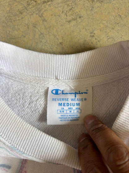 Champion Reverse Weave crewneck sweatshirt featuring a marble-style dye pattern Medium White