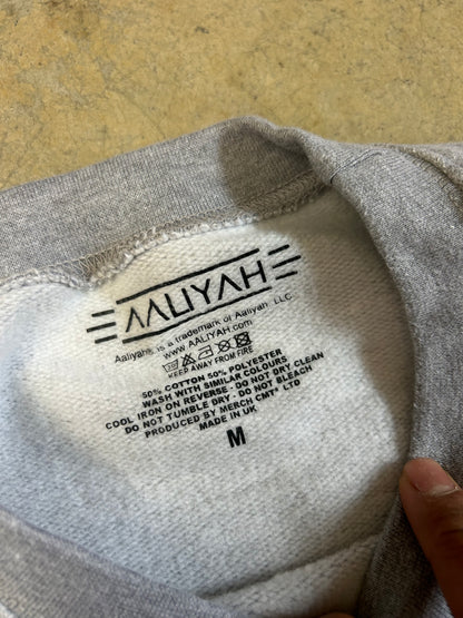 gray crewneck sweatshirt featuring a graphic of the singer Aaliyah Medium
