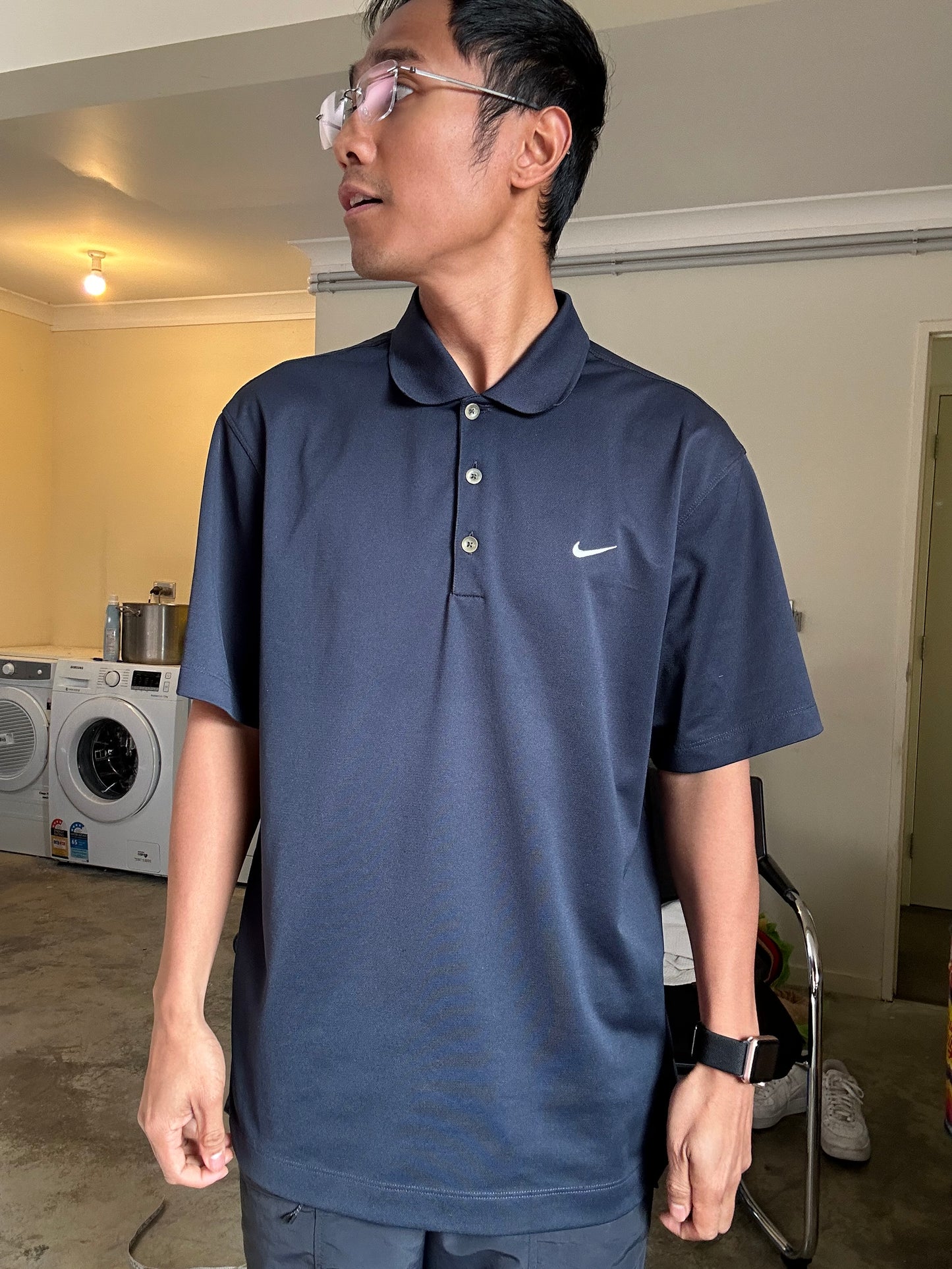 Vintage Navy Blue Nike Dri-FIT Victory golf polo shirt Large