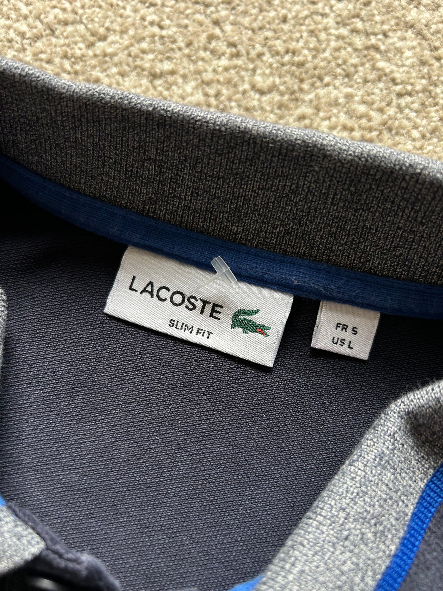 Men's Lacoste Polo Large Navy Blue Leather Patch