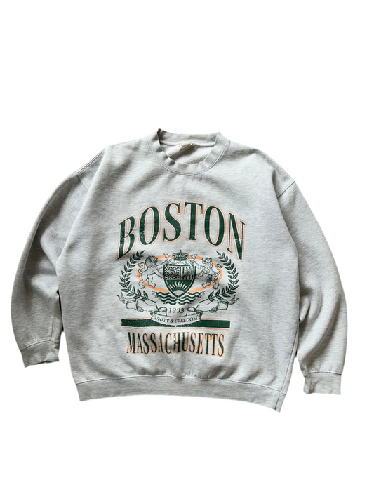 Boston Massachusetts crewneck sweatshirt with "Unity & Freedom" Absent Grey Medium