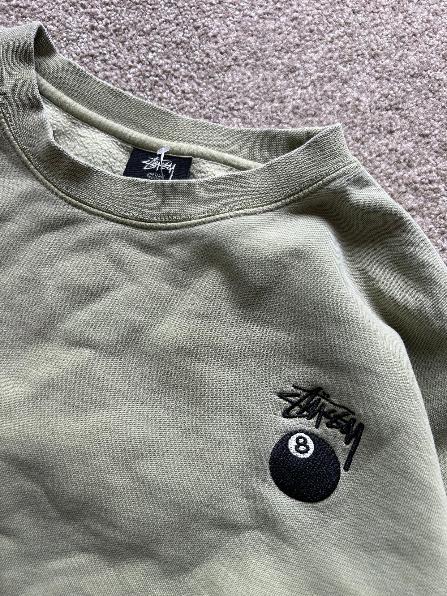 Stussy 8 Ball Cropped Crewneck Moss Green size 14