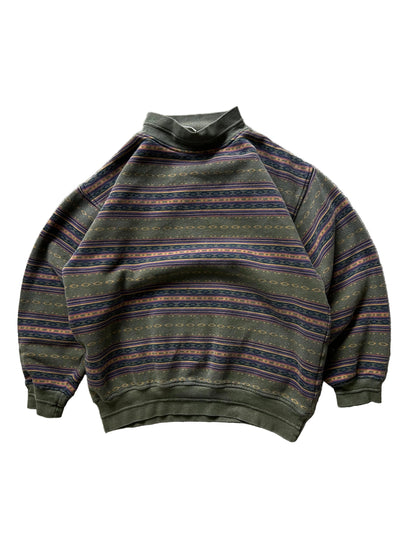 vintage green patterned sweatshirt with a crew neck and striped design Green XL