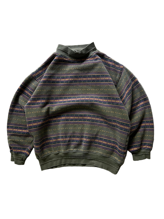vintage green patterned sweatshirt with a crew neck and striped design Green XL