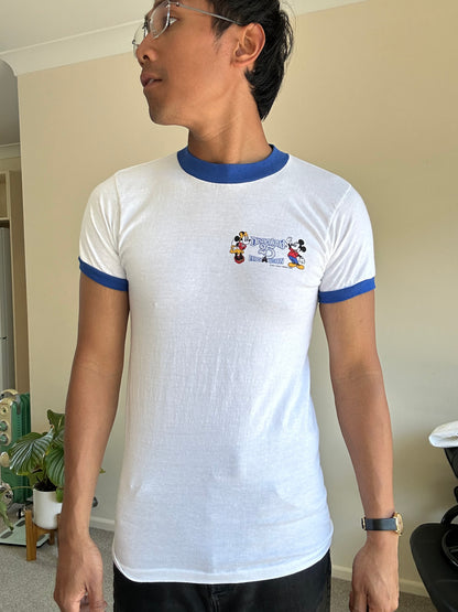 vintage 1980 Disneyland 25th Anniversary "Family Reunion" ringer t-shirt White XS