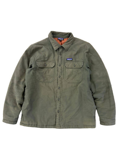 Patagonia Men's Insulated Fjord Flannel Shirt in a green color, featuring button-down closures and chest pockets Large