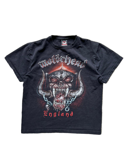 black Motörhead England graphic band t-shirt featuring the classic Snaggletooth War-pig logo Thailand Boot Small