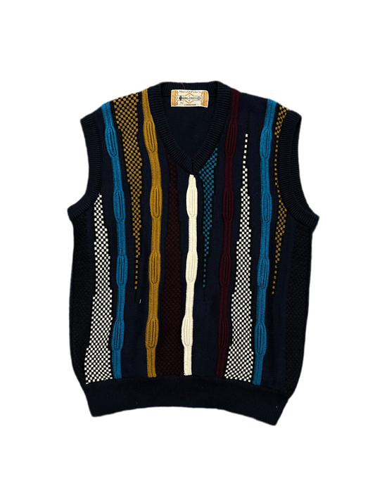 Vintage Marco Polo Sweater Coogi Style 3D Knit Sleeveless V-Neck Pullover Sweater Large