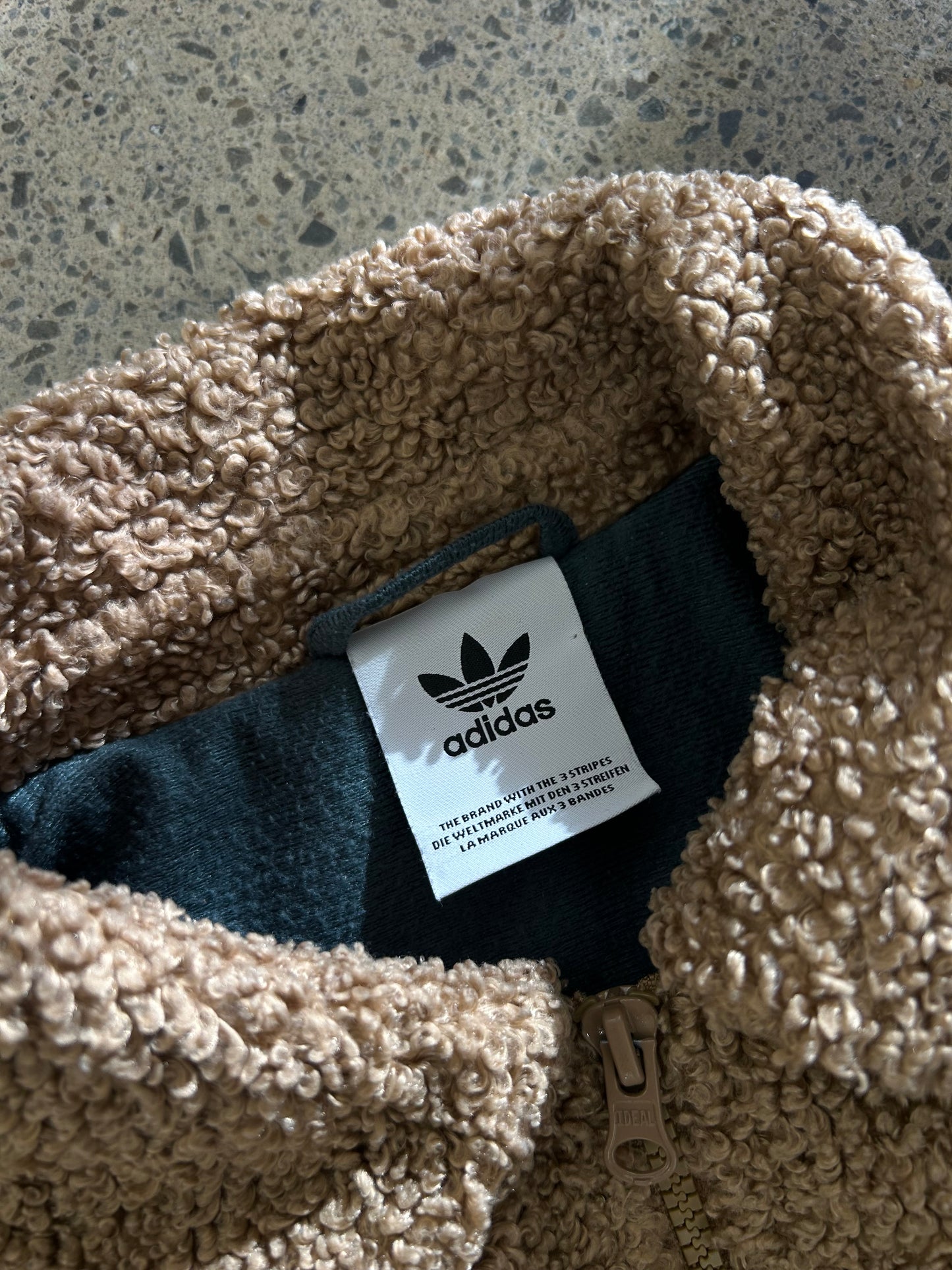 Adidas Embroidered Logo Fleece Sports Jacket Cardboard-Yellow Jacket Men Large