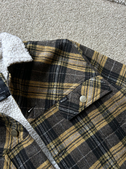 RVCA  Size Medium Sherpa Lined Winter Jacket Checkered Mustard