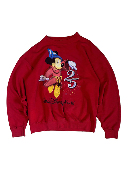 vintage 1996 Walt Disney World 25th Anniversary Sorcerer Mickey Mouse red crewneck sweatshirt Large