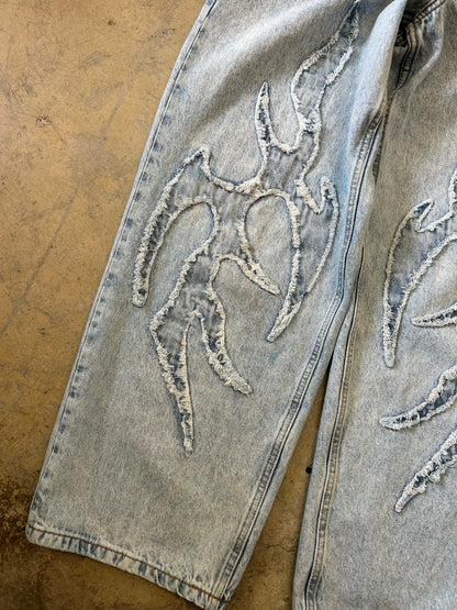 Absent Baggy Demim Jeans size 32 Small Blue Stains
