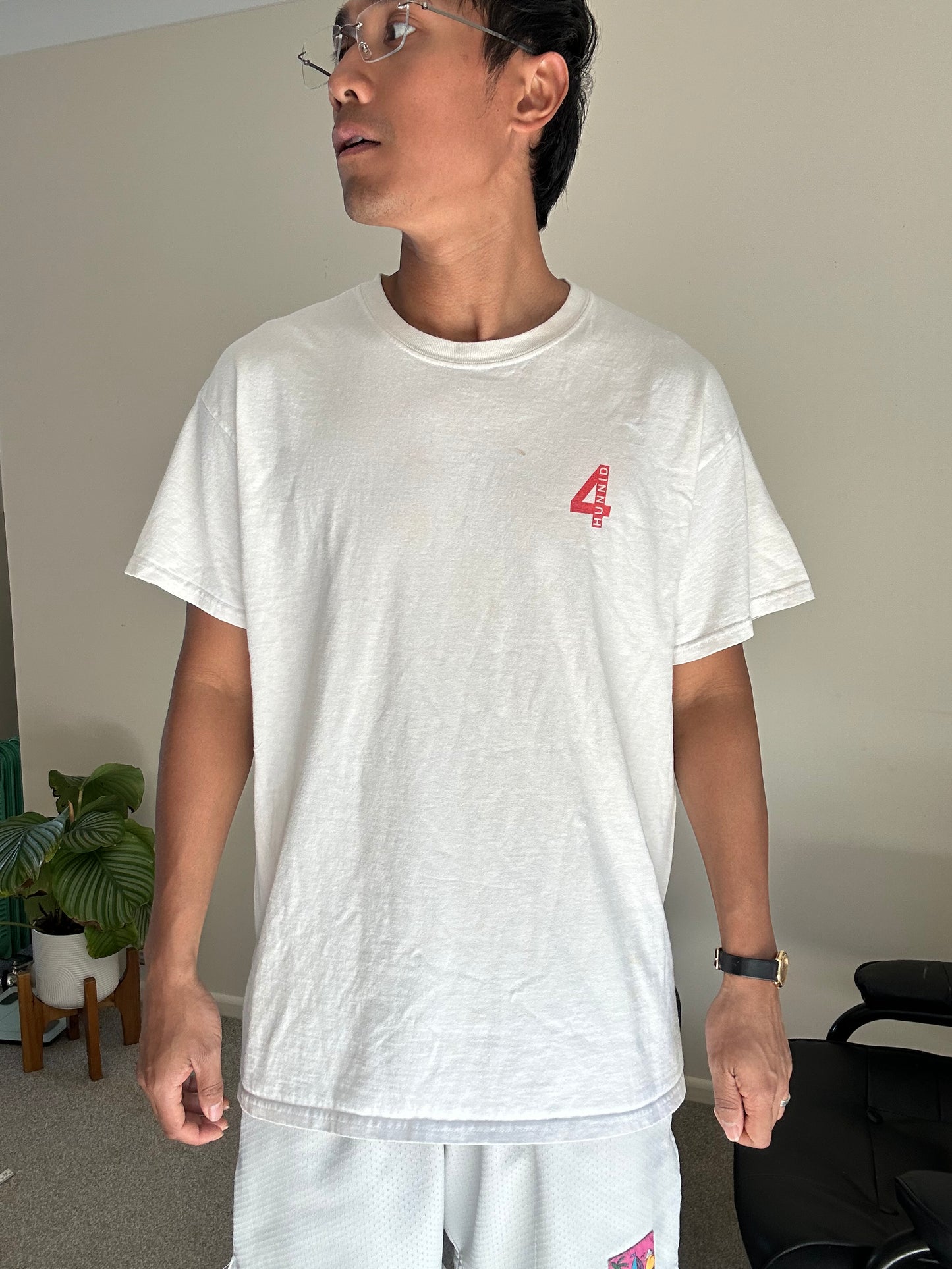 4Hunnid "Good S*x No Stress" t-shirt White Large with Stains