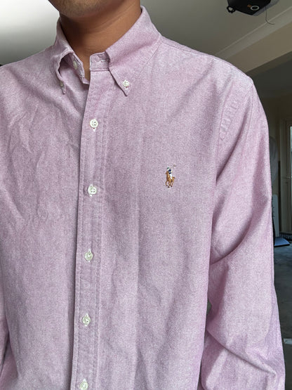 Dark pink shirt is a Polo Ralph Lauren classic fit Oxford button-down Medium
