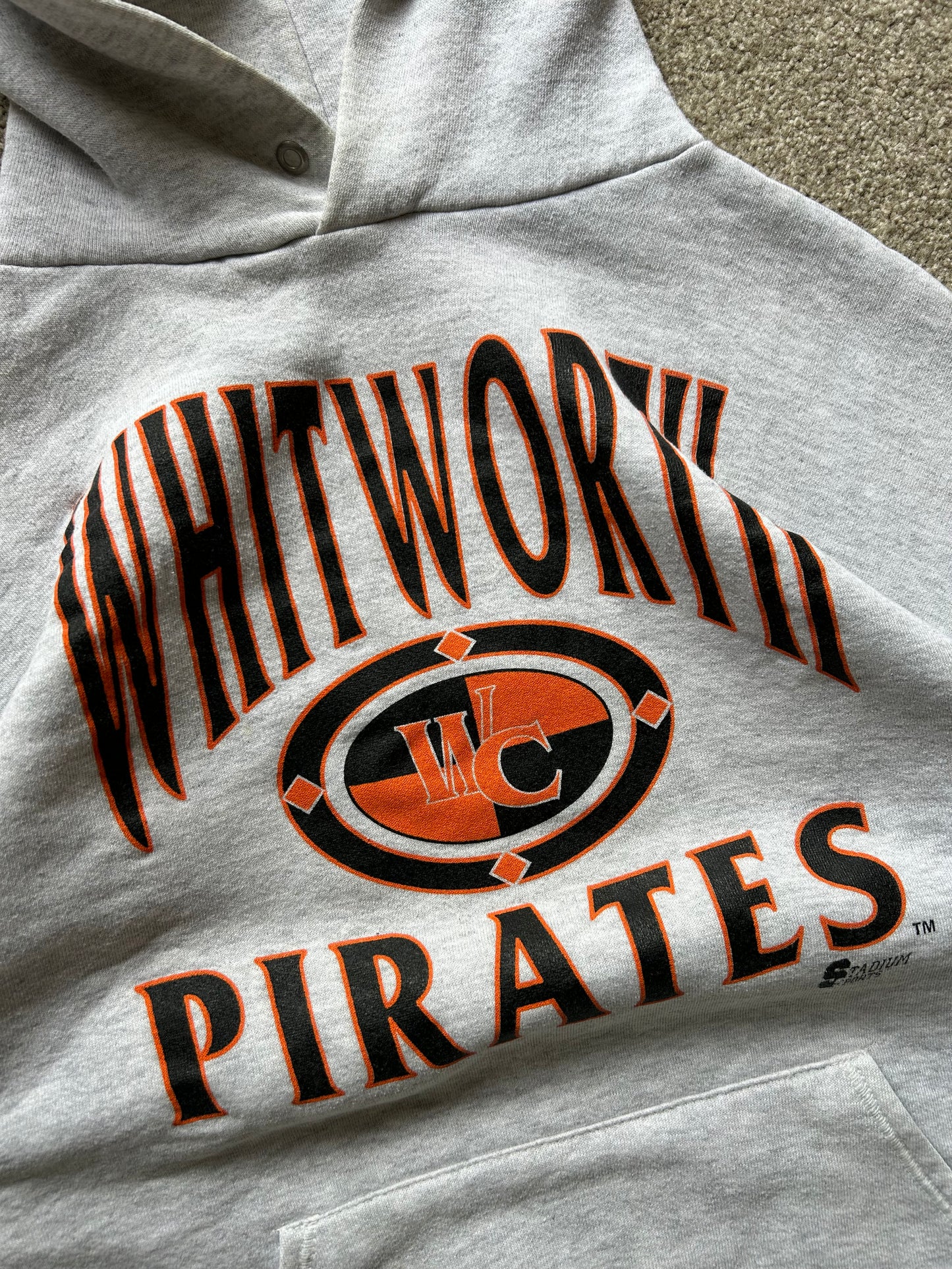 Vintage Whit Worth Pirates Hoodie Large Grey