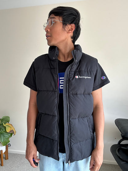 Champion Rochester Puffer Vest in black polyester Detachable Hood Medium