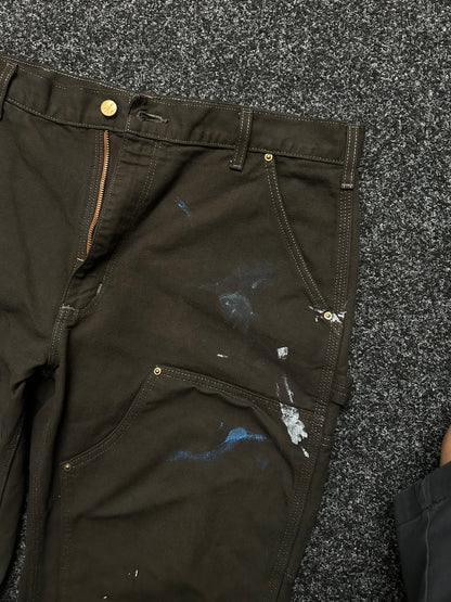 Carhartt Double Knee Dark Brown Custom Paint Pants size 38