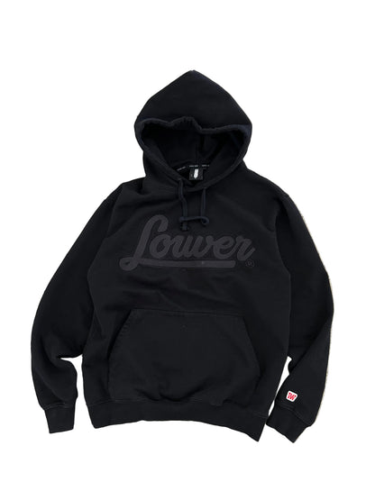 black Lower Billie hoodie featuring a tonal cursive logo on the chest.Large