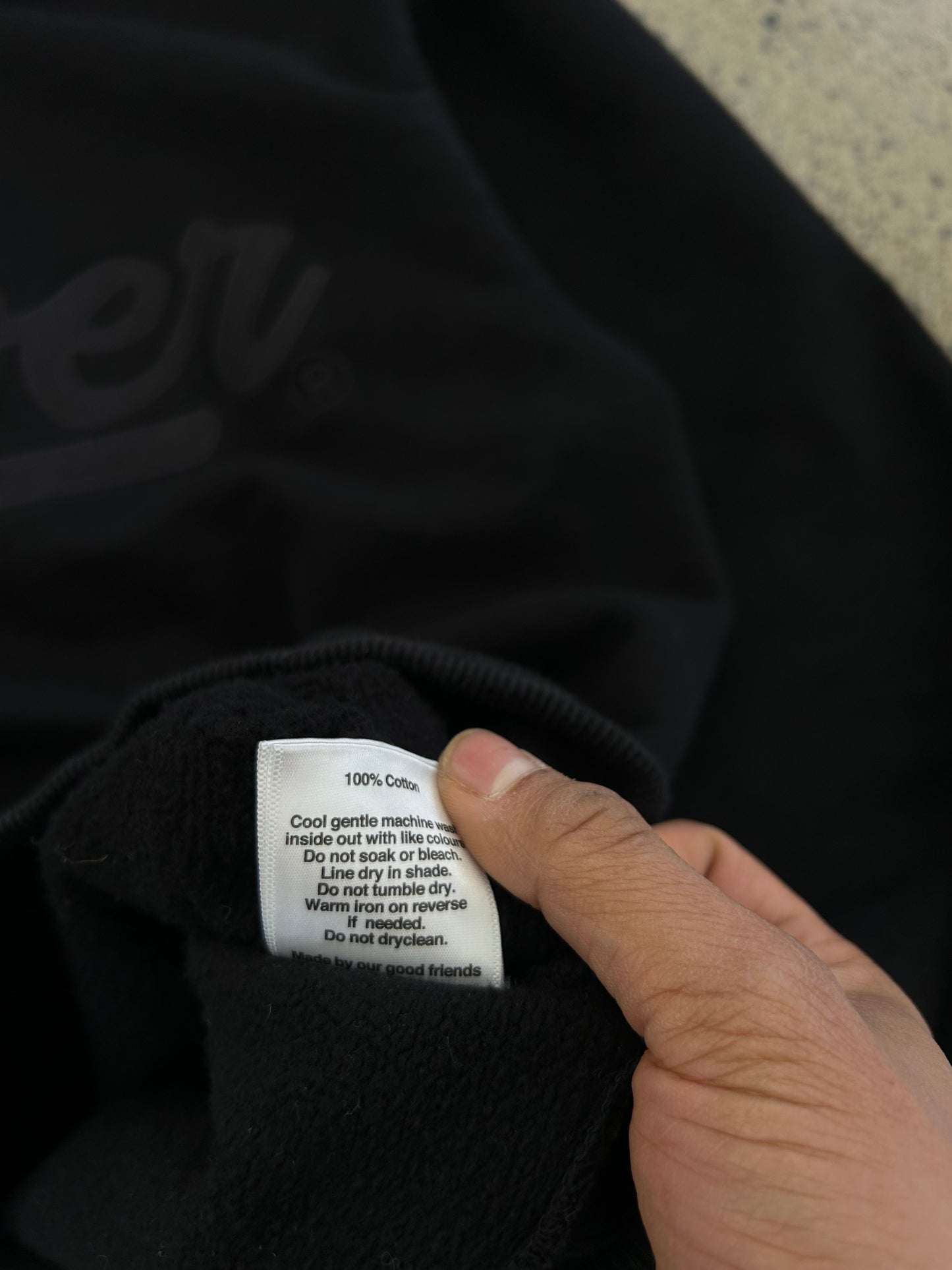 black Lower Billie hoodie featuring a tonal cursive logo on the chest.Large