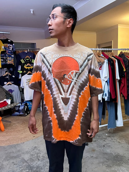 vintage Cleveland Browns liquid blue tie-dye t-shirt,size 2XL Brown