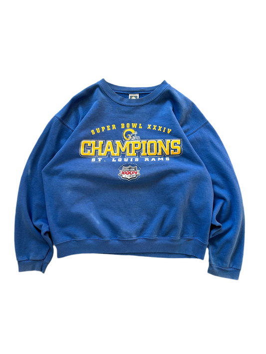 NFL Vintage 2000 SUPER BOWL CHAMPION St. Louis Rams Blue Large Sweater