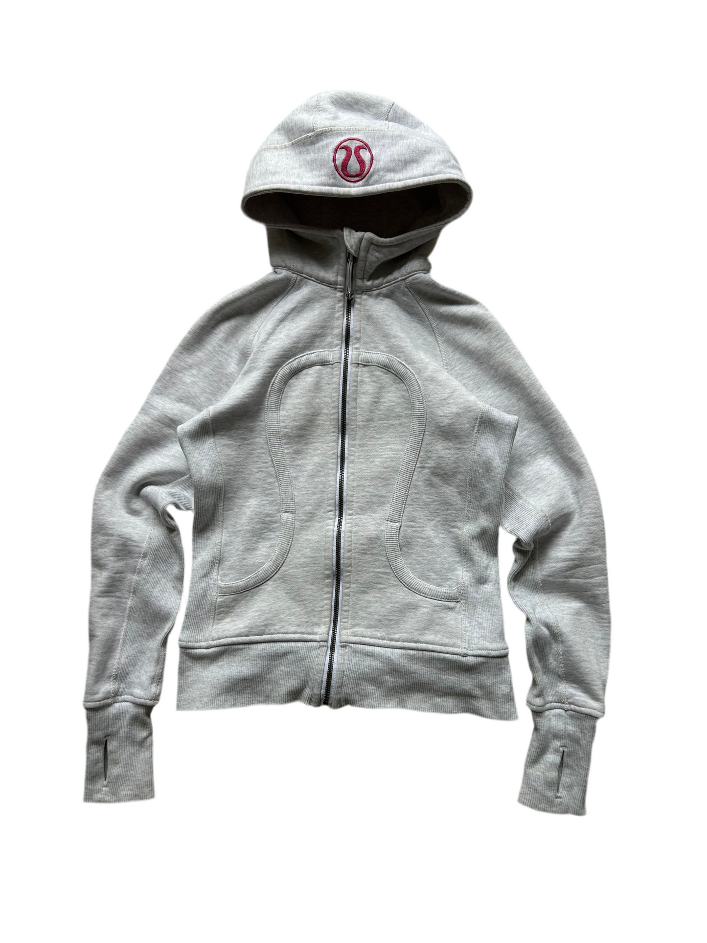 Lululemon Scuba Full-Zip Hoodie in a light grey size 4 Pink Logo