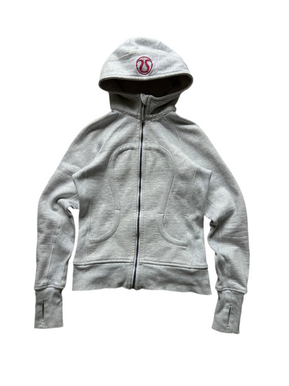 Lululemon Scuba Full-Zip Hoodie in a light grey size 4 Pink Logo