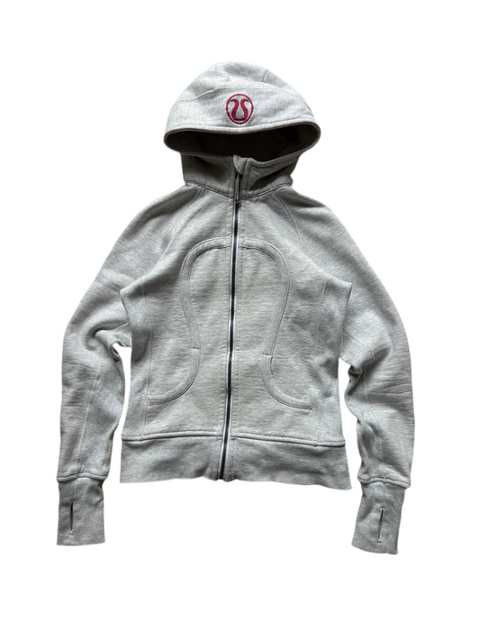 Lululemon Scuba Full-Zip Hoodie in a light grey size 4 Pink Logo