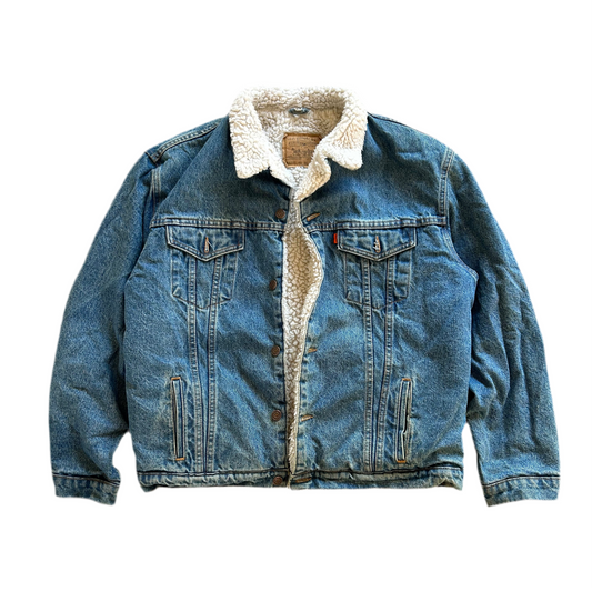 Vintage Levis Denim Sherpa Trucker Jacket Orange Tab XL Made in NZ