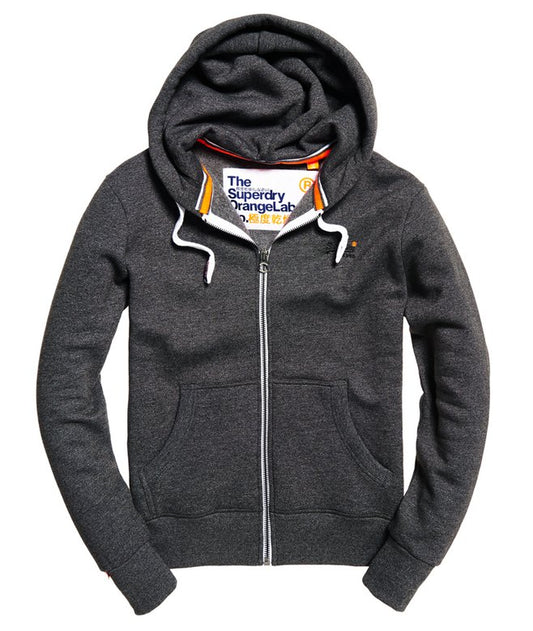 Super Dry Orange Label Zip Hoodie Grey Small