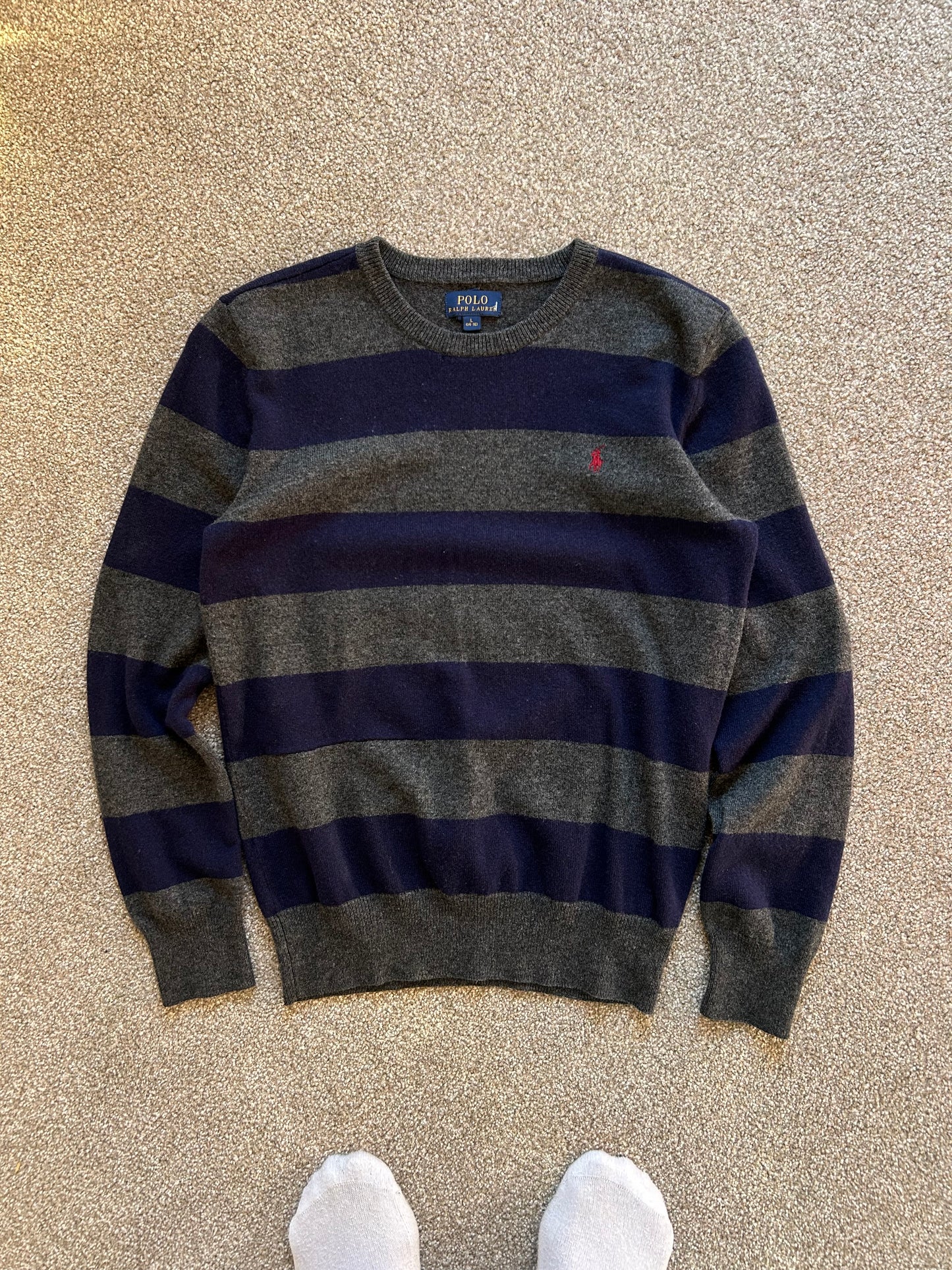 Polo RL Ralph Lauren Wool Sweater Stripe Navy Blue Small
