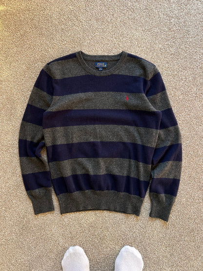 Polo RL Ralph Lauren Wool Sweater Stripe Navy Blue Small